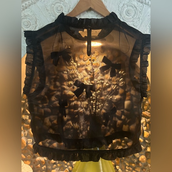 Mable Black Sheer Bow-Accent Top - Picture 7 of 13